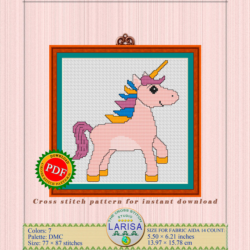 Pale pink unicorn cross stitch pattern
