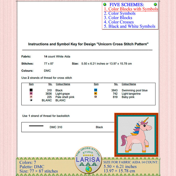 Enchanting pink unicorn embroidery chart