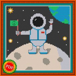Lunar Ambassador Cross Stitch Pattern | Astronaut on the Moon