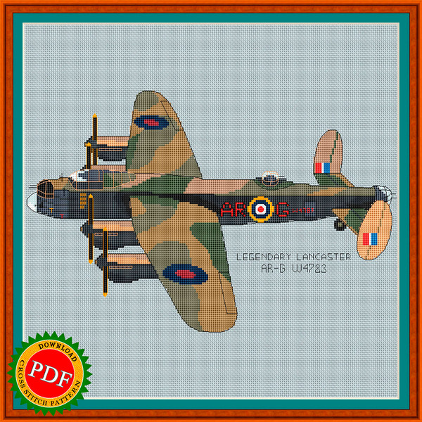 Avro Lancaster AR-G cross stitch pattern