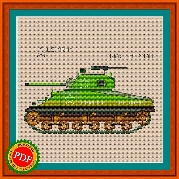Sherman tank cross stitch pattern