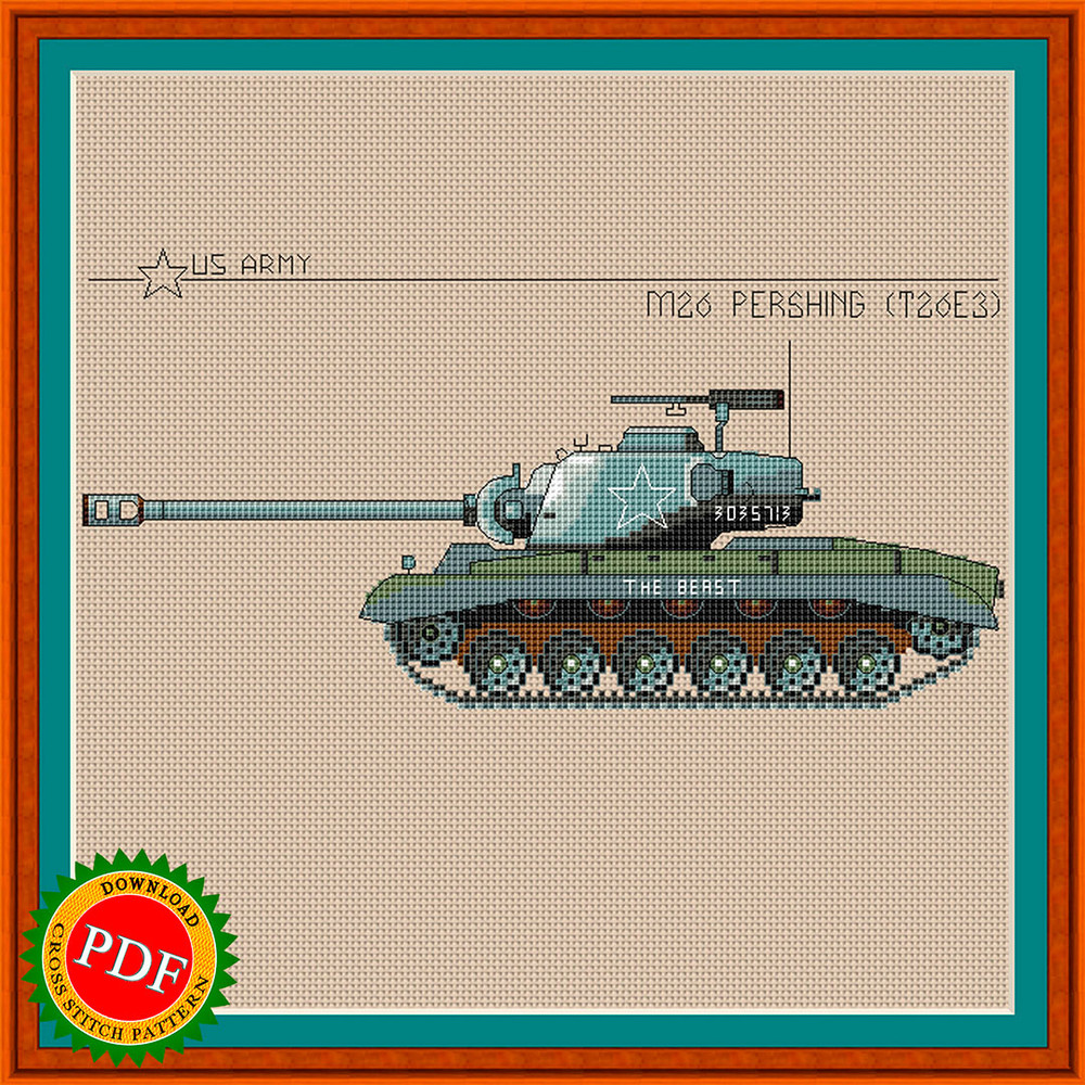 Pershing tank cross stitch pattern