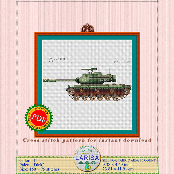 Cross stitch chart of M47 Patton tank