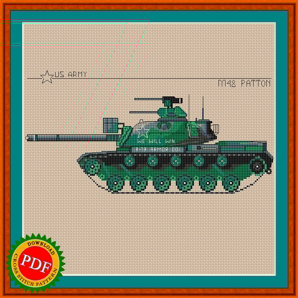 M48 Patton tank cross stitch pattern