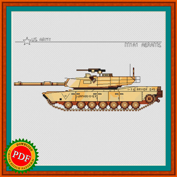 M1 Abrams tank cross stitch pattern