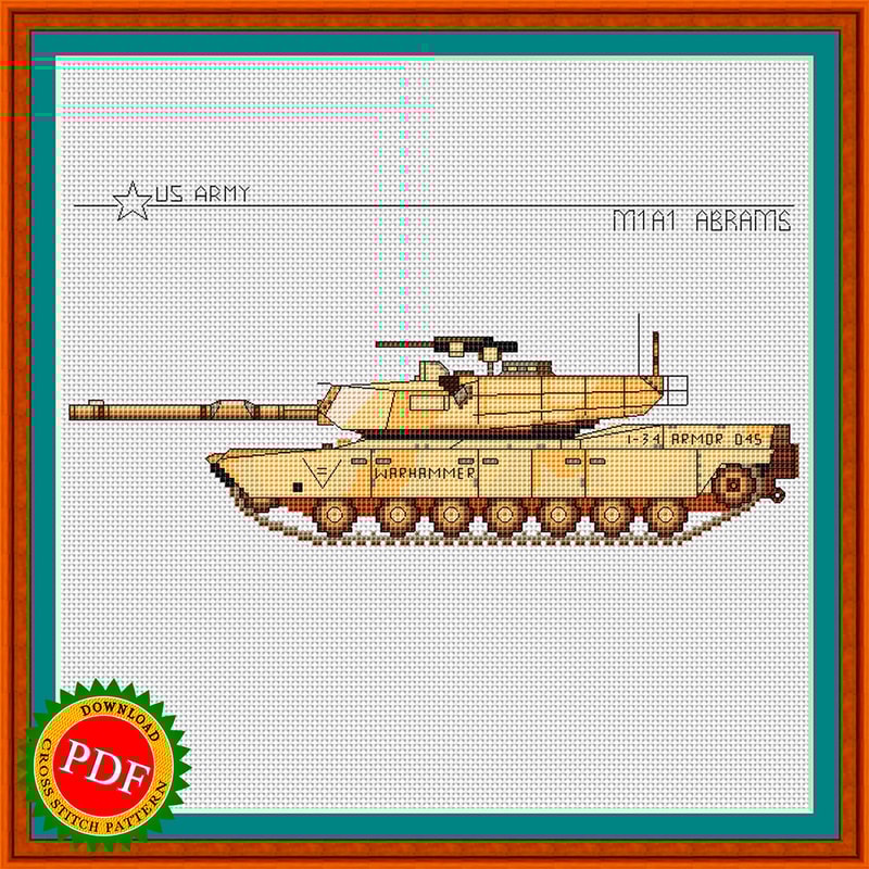 M1 Abrams tank cross stitch pattern
