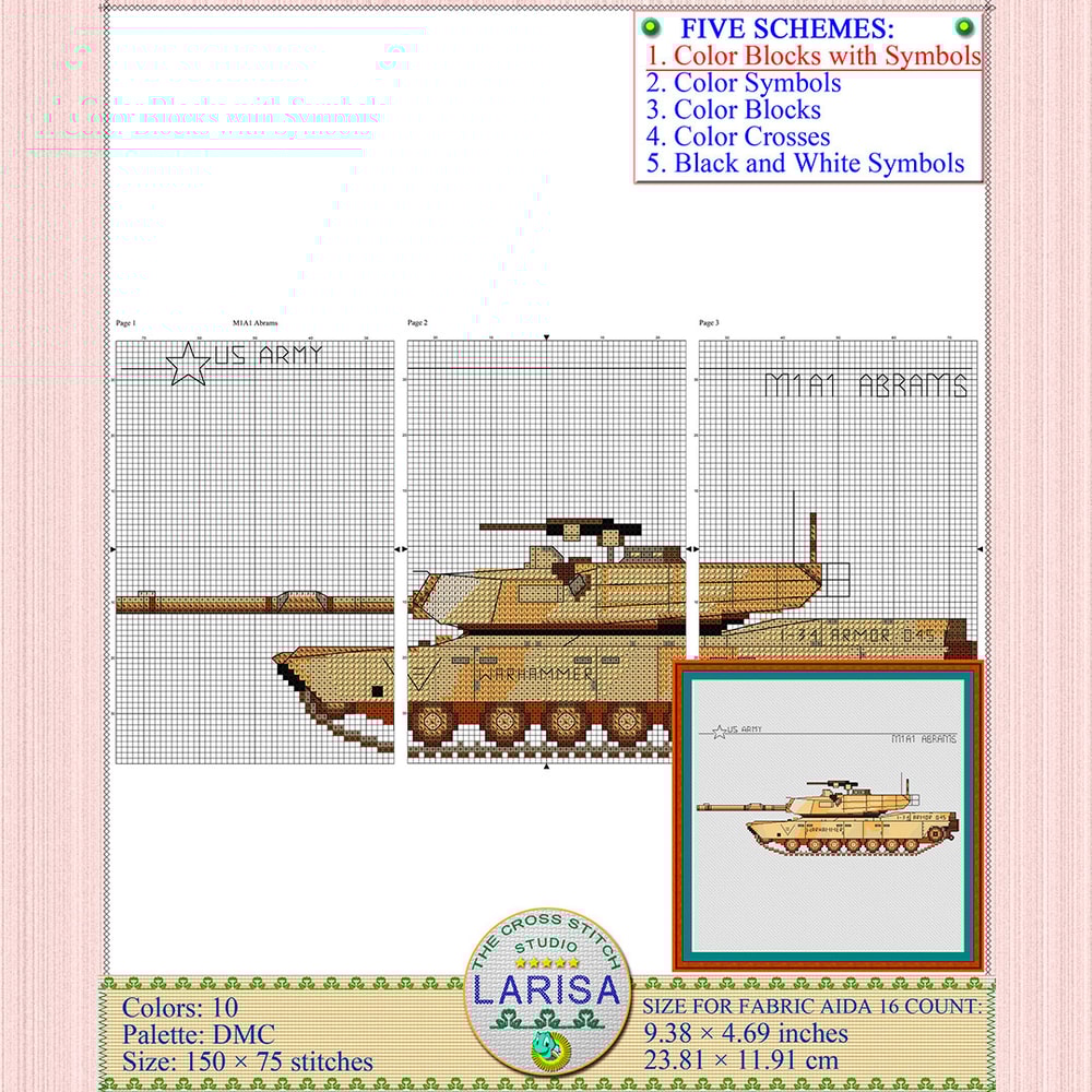 Gulf War tank cross stitch pattern