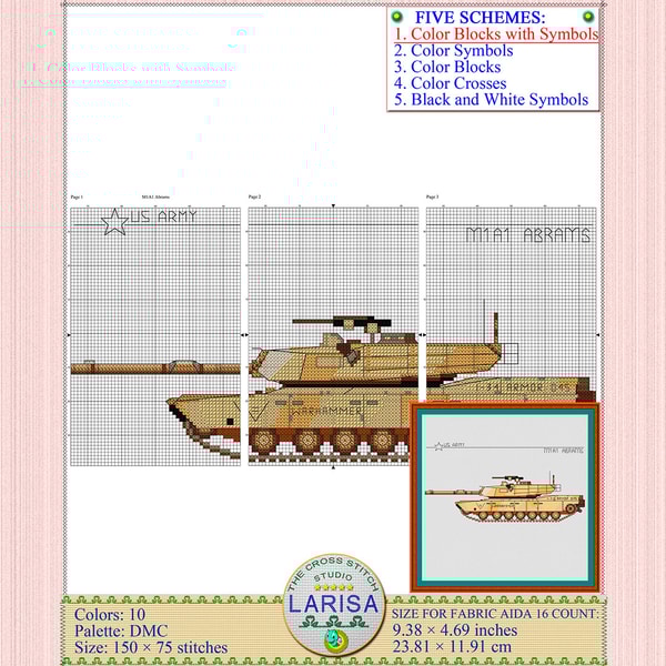 Gulf War tank cross stitch pattern