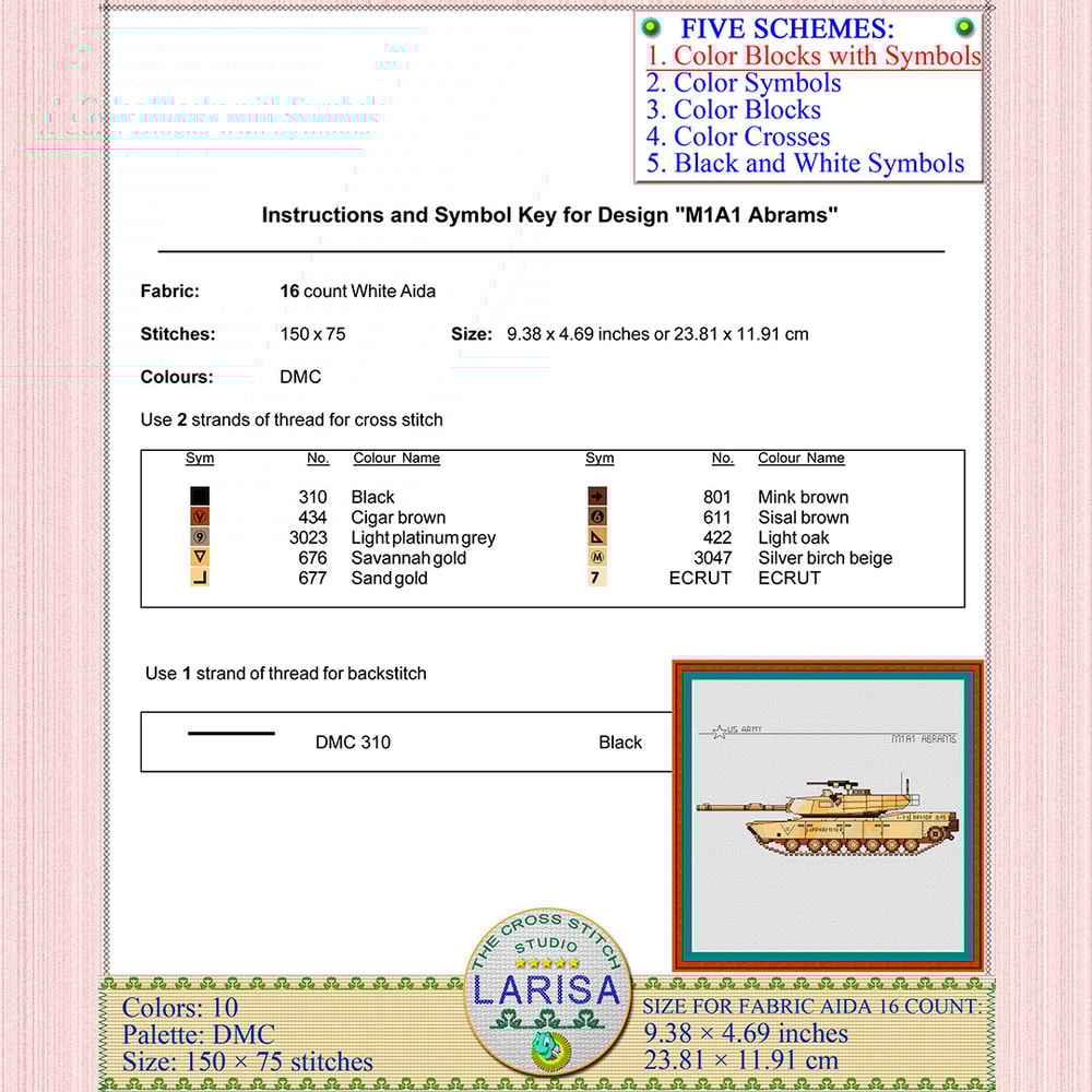 M1 Abrams "Warhammer" cross stitch pattern