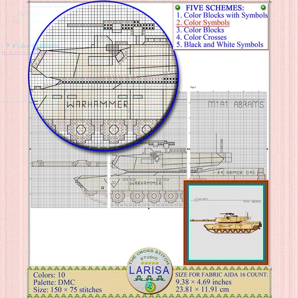 Tank cross stitch pattern with desert camouflage