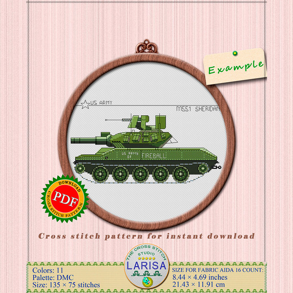 M551 Sheridan tank embroidery chart