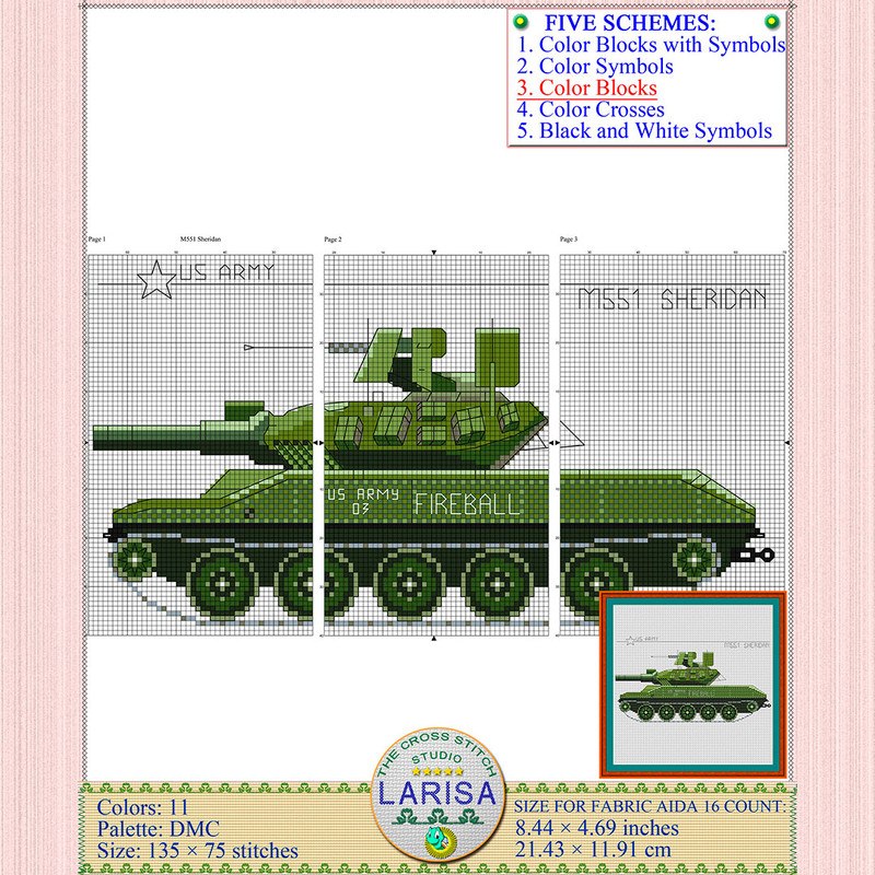 M551 Sheridan tank '03' cross stitch