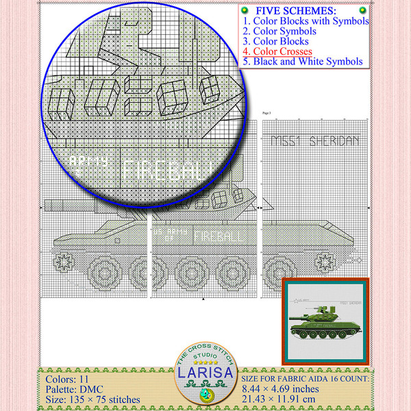 M551 Sheridan Tank Cross Stitch Pattern