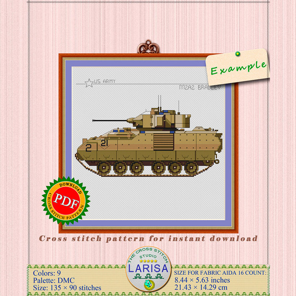 American M2A2 Bradley Tank | Side View Cross Stitch Pattern