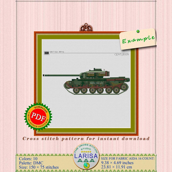 Centurion Mk 3 Tank Cross Stitch Pattern for Military Enthusiasts