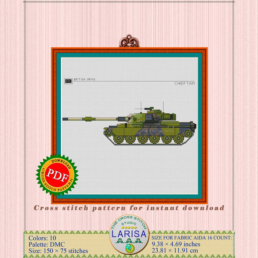 British Chieftain tank embroidery chart