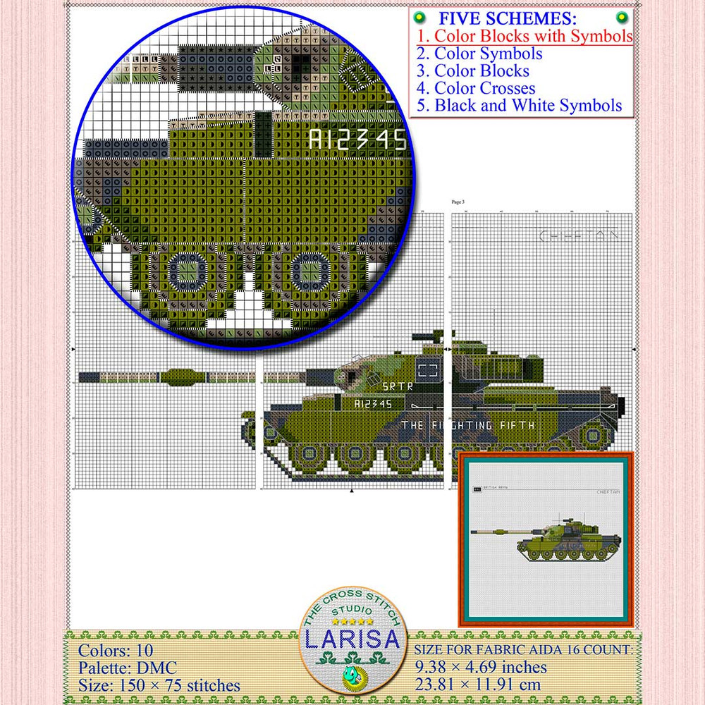 The Fighting Fifth tank cross stitch