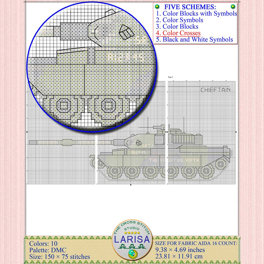 Cross Stitch Pattern of the British Chieftain Mk 5 Tank A12345