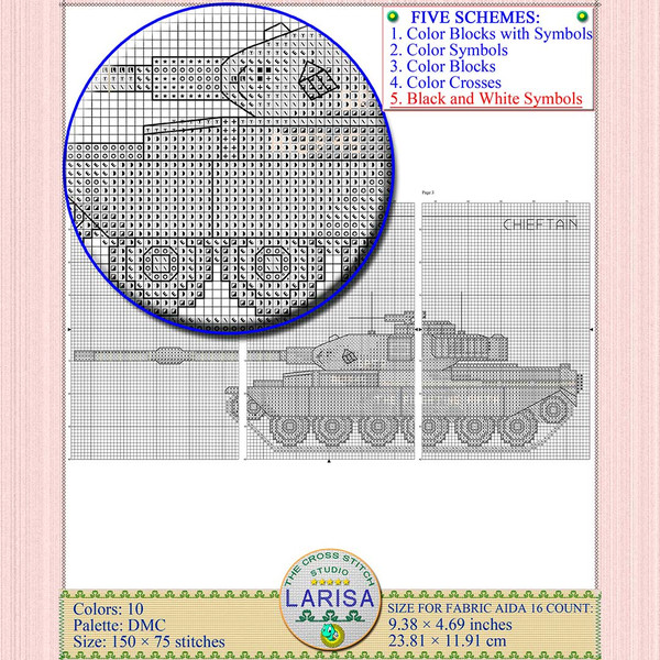 Embroidery Chart of the Chieftain Tank from 5th Royal Tank Regiment