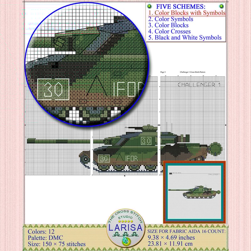 British army Challenger 1 tank stitch chart