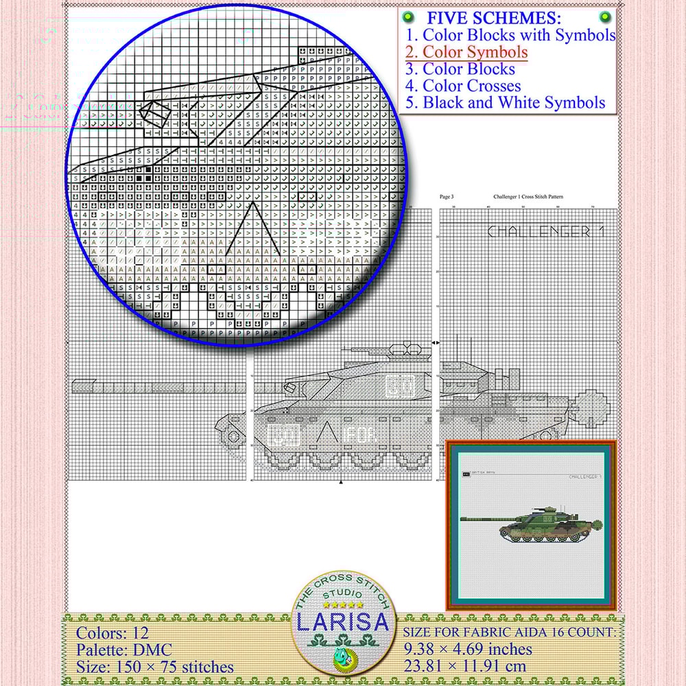 Military tank Challenger 1 cross stitch pattern