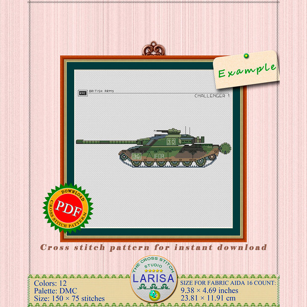 Challenger 1 Main Battle Tank in Camouflage Cross Stitch Pattern