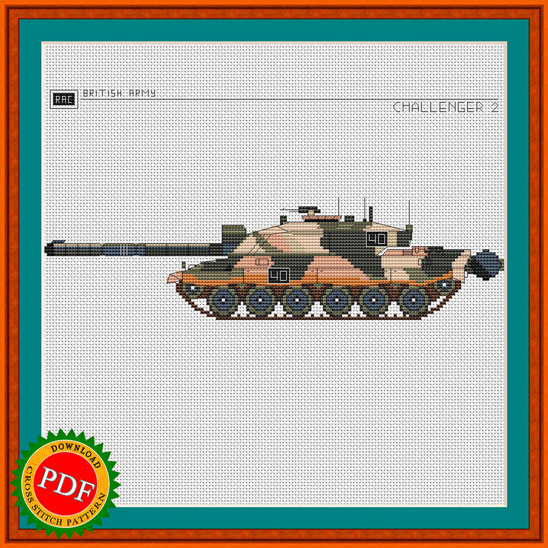 British Challenger 2 tank cross stitch pattern