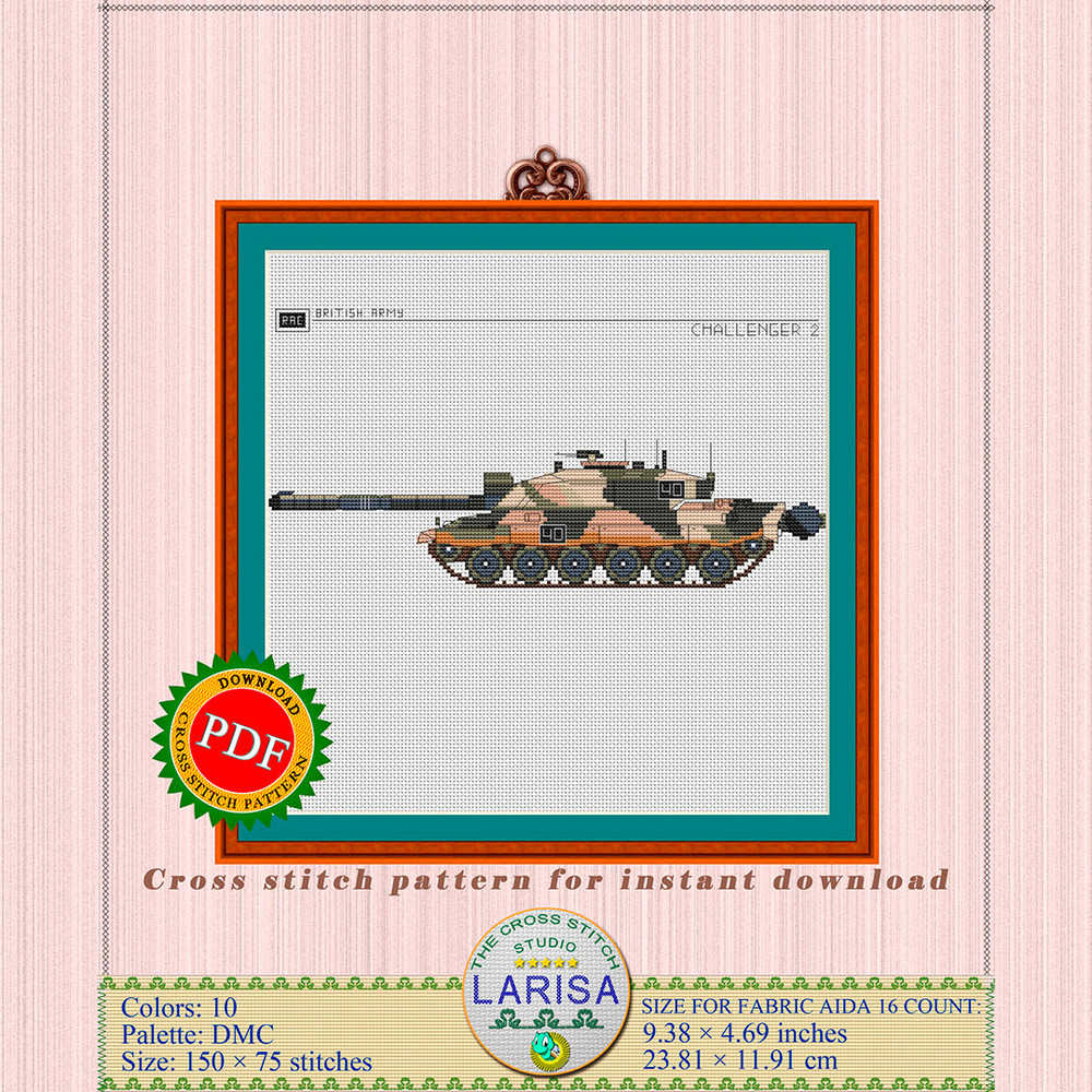 Cross stitch chart of Challenger 2 Main Battle Tank