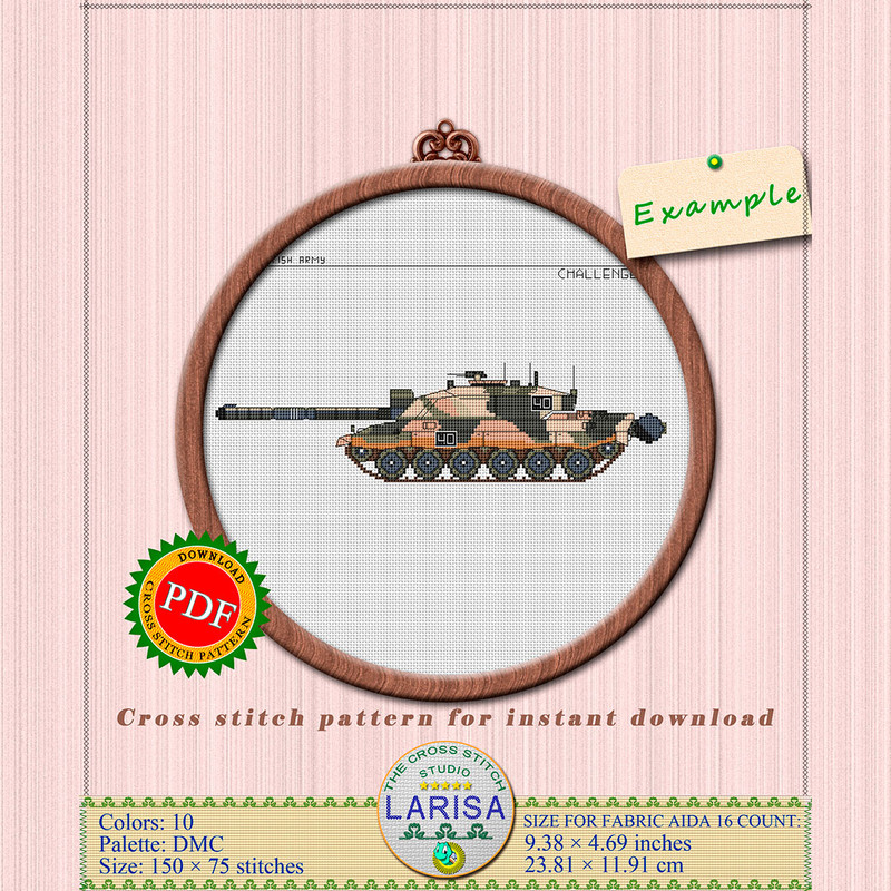 Cross stitch pattern for British tank enthusiasts