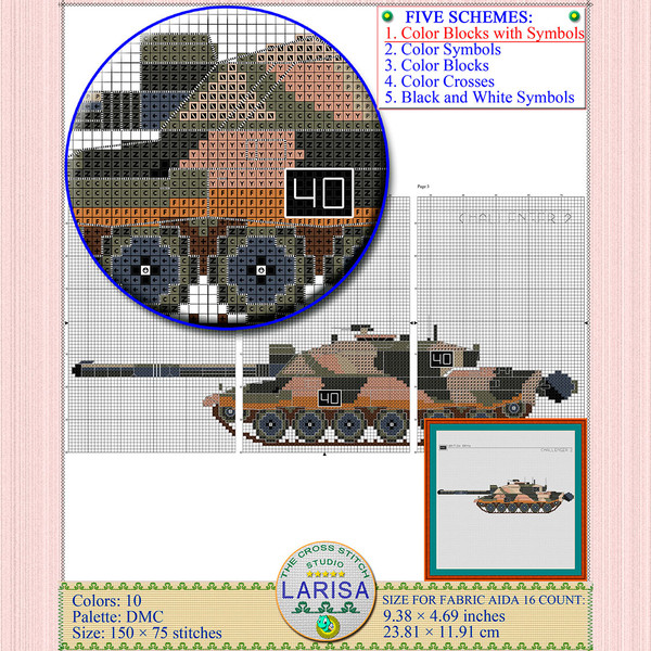 Cross stitch depiction of Challenger 2 tank