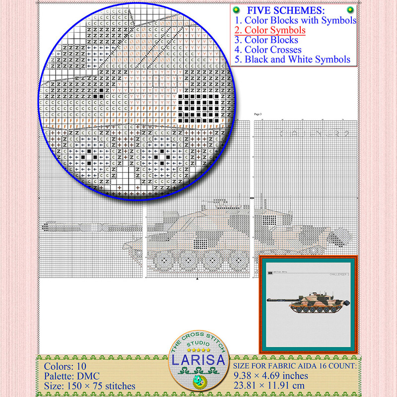 Embroidery chart showcasing 2nd Royal Tank Regiment tank