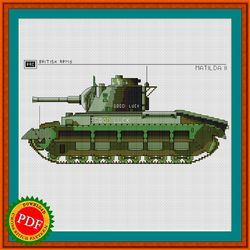 Matilda Cross Stitch Pattern | WWII British Infantry Tank | Matilda II Tank Embroidery Chart