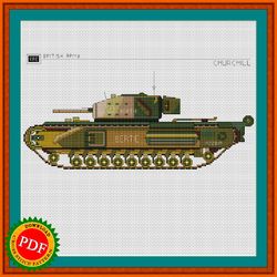 Churchill Cross Stitch Pattern | Churchill Mark III Tank Embroidery Chart | WWII British Infantry Tank