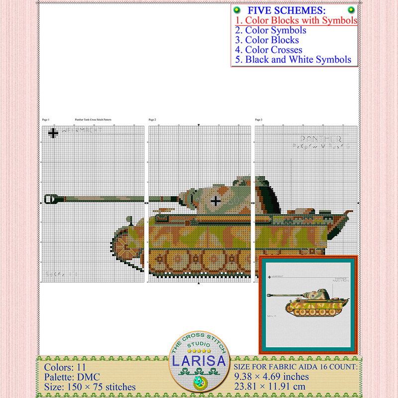 Panther tank summer camouflage cross stitch