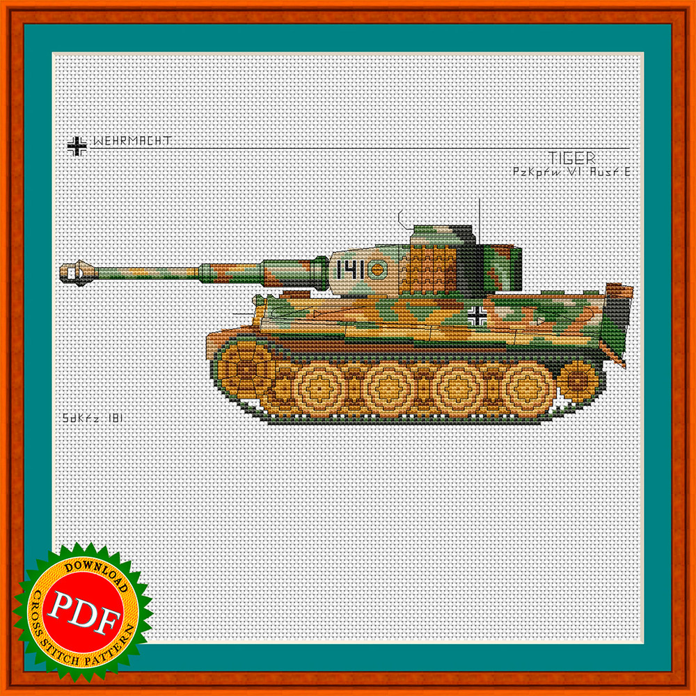 Tiger Tank cross stitch pattern