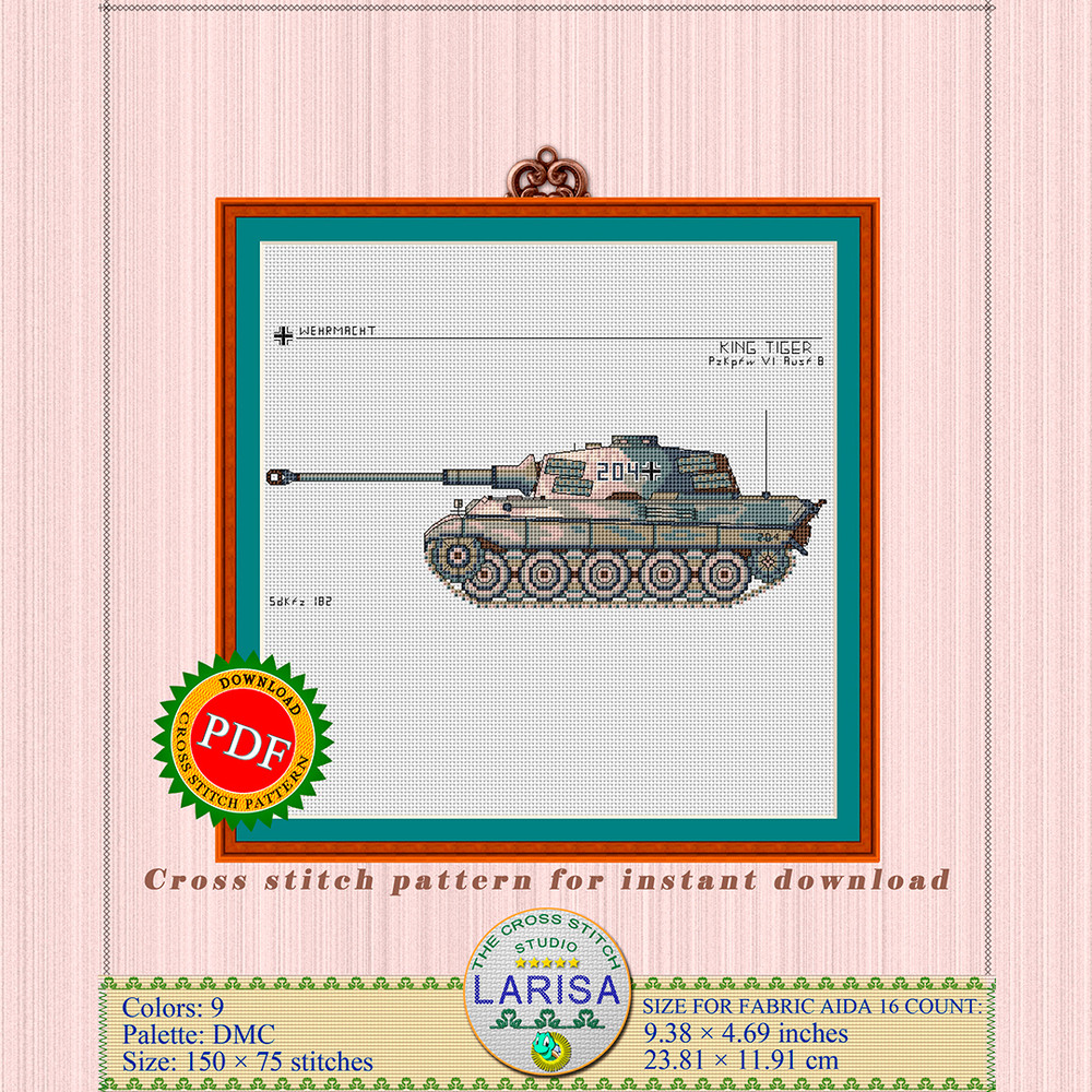Tiger II tank cross stitch chart