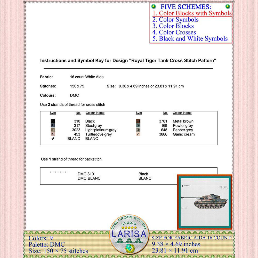 WWII Royal Tiger cross stitch design