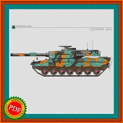 Leopard 2 Tank Cross Stitch Pattern - German Leopard 2 Main Battle Tank Chart - Leopard 2 Embroidery Design