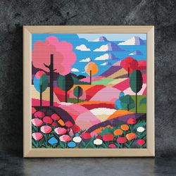 Cross stitch pattern /200x200st/ Flower meadow, cross stitch chart flowers, embroidery DIY, cross stitch pattern PDF