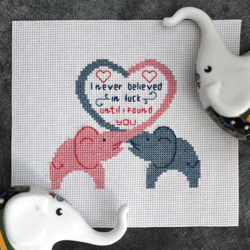 Cross stitch pattern Elephants, Valentine's Day gift idea, xstitch chart PDF, easy cross stitch pattern for beginners