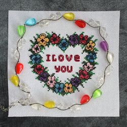 Valentine's Day Cross Stitch Pattern PDF,  Romantic DIY Cross Stitch Design for February 14th Celebration, I Love You