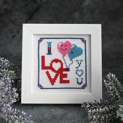 Valentines Day cross stitch pattern PDF, I Love You, easy cross stitch chart, simple cross stitch pattern for beginners