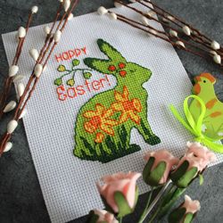 PDF cross stitch pattern Happy Easter, simple and easy cross stitch pattern for beginners, Easter gift idea DIY