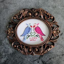 Cross stitch pattern Two parrots, cross stitch chart Valentine's Day, digital cross stitch pattern PDF, I Love You