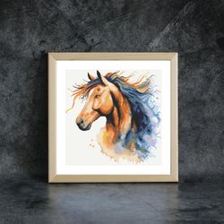 Cross stitch pattern Horse, digital cross stitch pattern in watercolor style