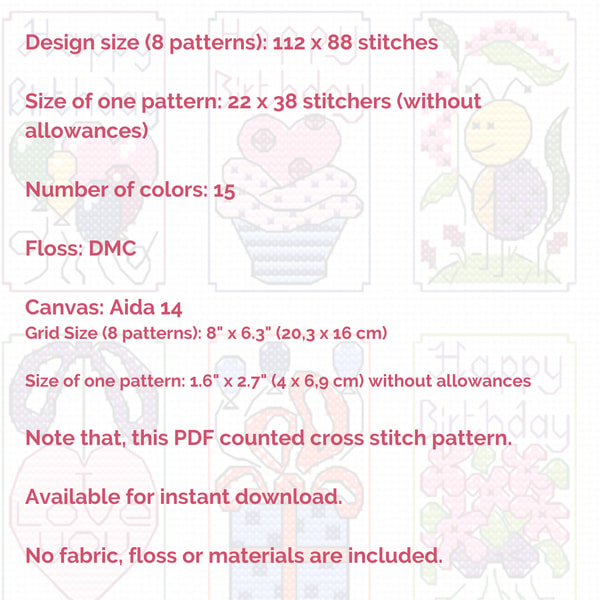 Mini Cross Pattern Set of 8 mini cross stitch patterns Happy Birthday, tiny cro | Inspire ...