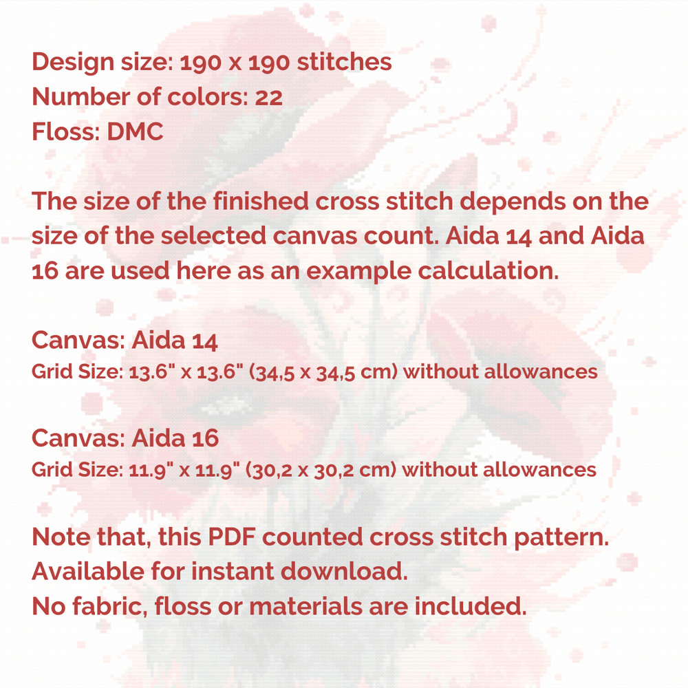 Cross Stitch Pattern Poppies Cross Stitch Pattern Flower Cross Stitch Chart PDF 2