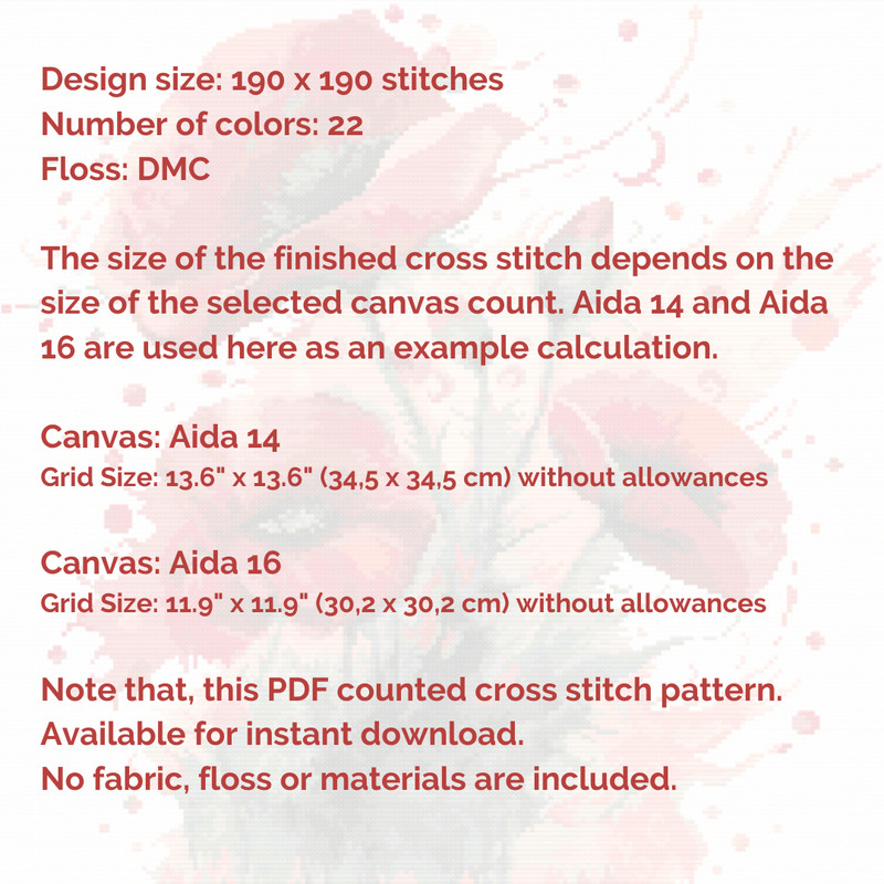 Cross Stitch Pattern Poppies Cross Stitch Pattern Flower Cross Stitch Chart PDF 2