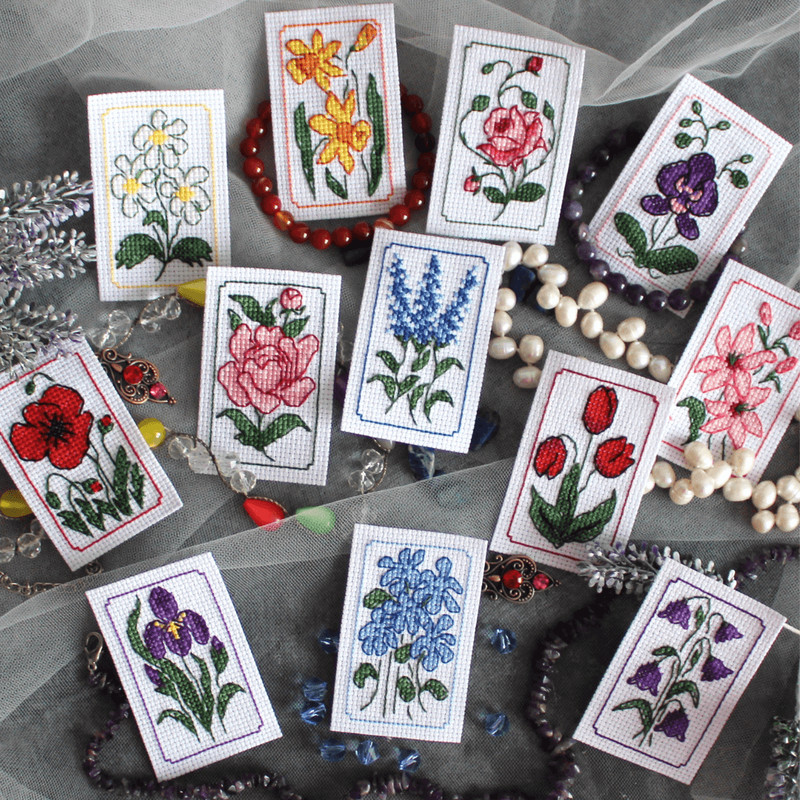 Set Of 12 Mini Cross Stitch Patterns PDF Small Cross Stitch Charts Flowers Cross Stitch Pattern For 0