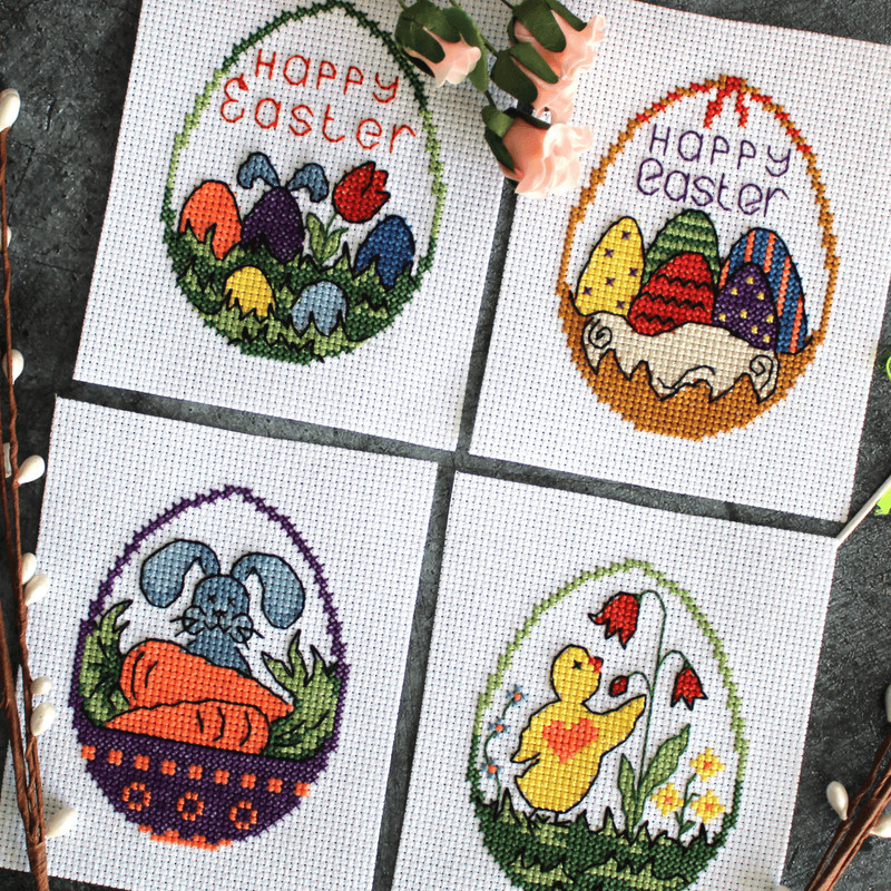 Set Of 4 Easter Cross Stitch Patterns Easy Cross Stitch Patterns PDF Easter Gift Idea DIY Patterns 0